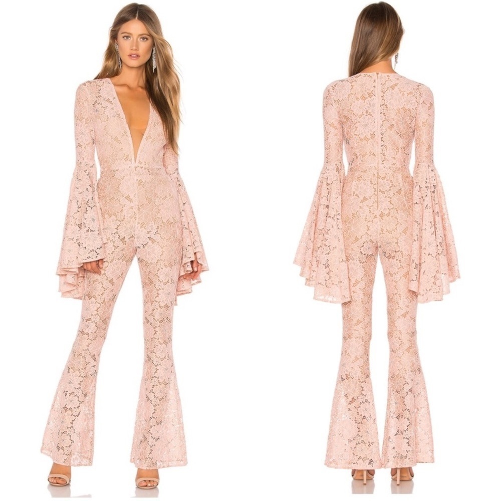 Michael Costello × REVOLVE Beauty Jumpsuit in Blush Floral Lace Size Medium